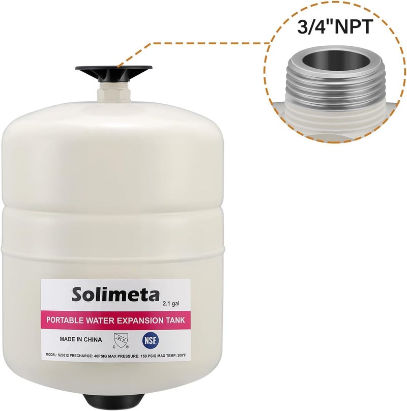 Solimeta 2.1 Gallon Potable Water Expansion Tank With Adjustable Wall Mounting Bracket - Image 2